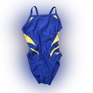Speedo Women's PowerFLEX Eco Blue and Yellow One Piece Size 24